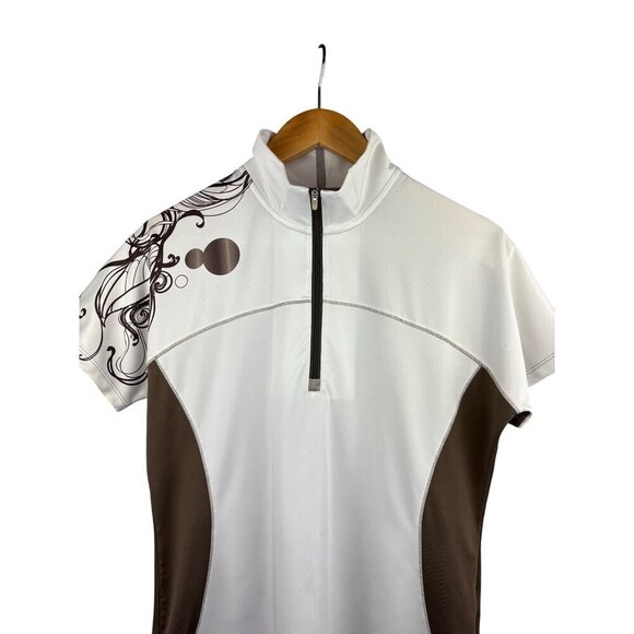 Annika Cutter & Buck Womens Half-Zip Short Sleeve Polo Shirt M White & Brown - Picture 1 of 7